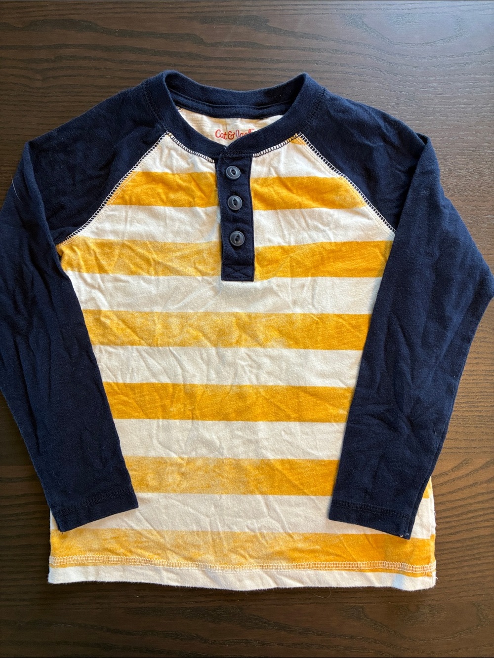 Carter's Navy & Yellow Striped Henley Long Sleeve Tee